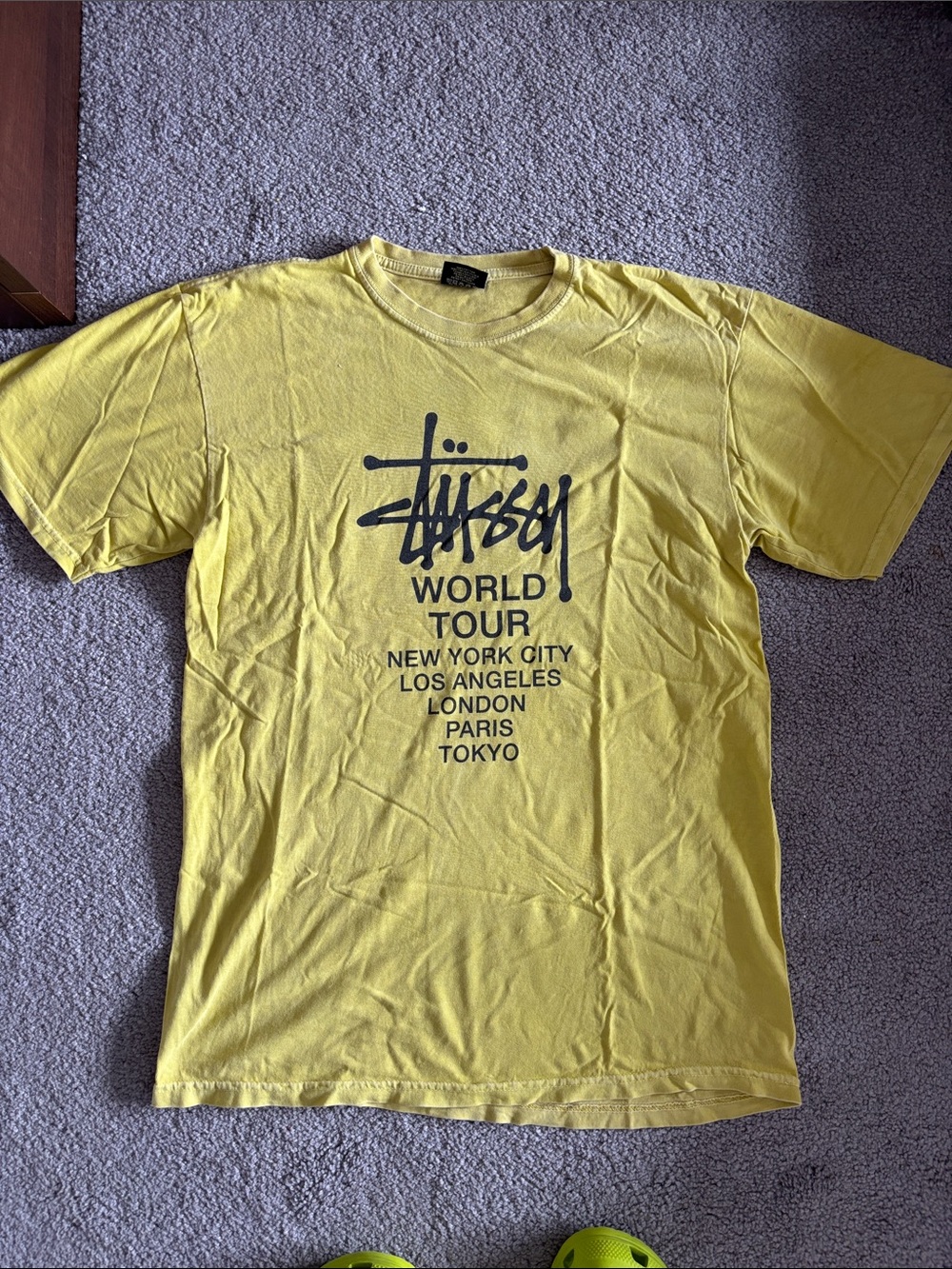 Stussy Yellow 'World Tour' Graphic T-Shirt